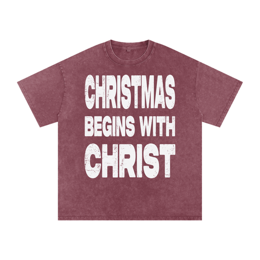 Christmas Begins with Christ Acid Washed Oversized Tee