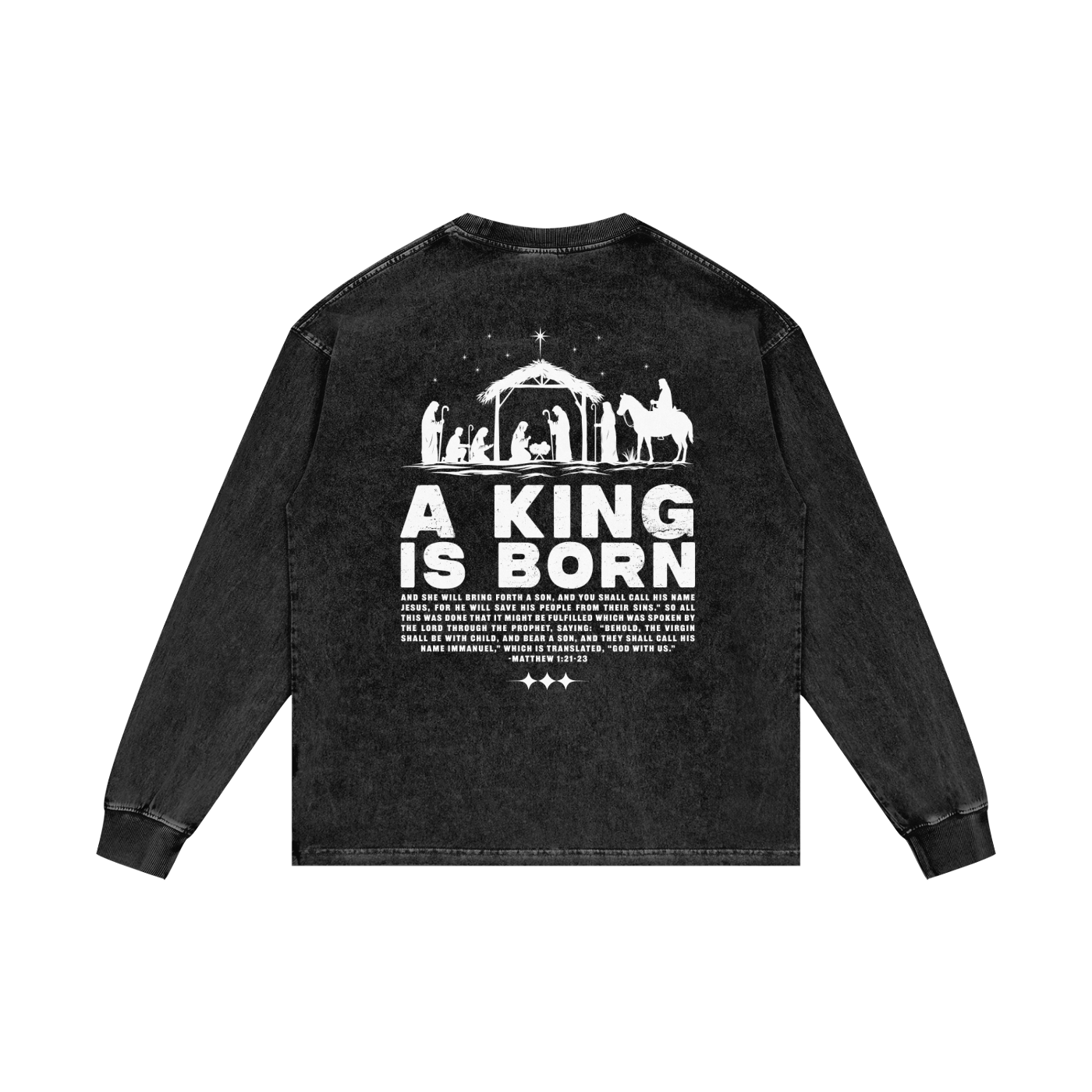 A King is Born Acid Wash Oversize Long Sleeve Tee
