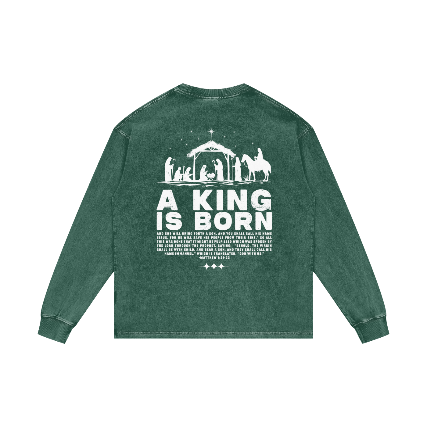 A King is Born Acid Wash Oversize Long Sleeve Tee