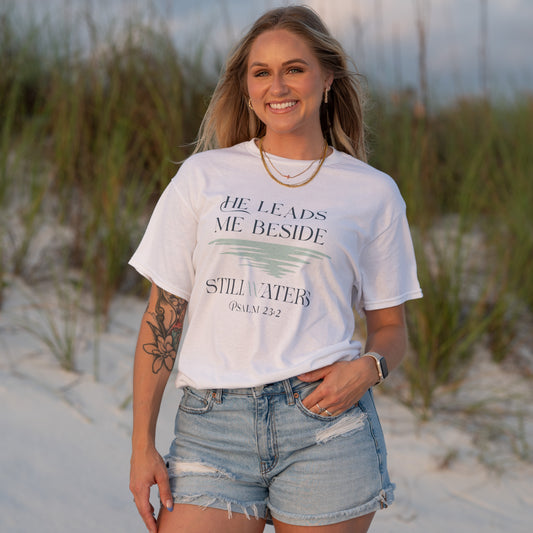 He Leads Me Unisex Cotton Tee