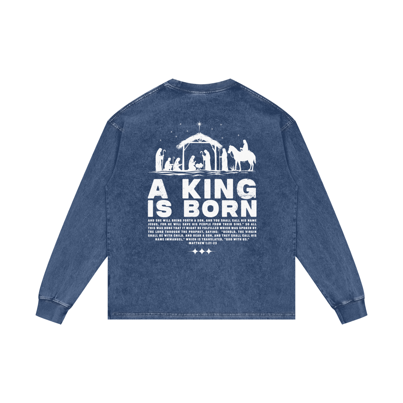 A King is Born Acid Wash Oversize Long Sleeve Tee